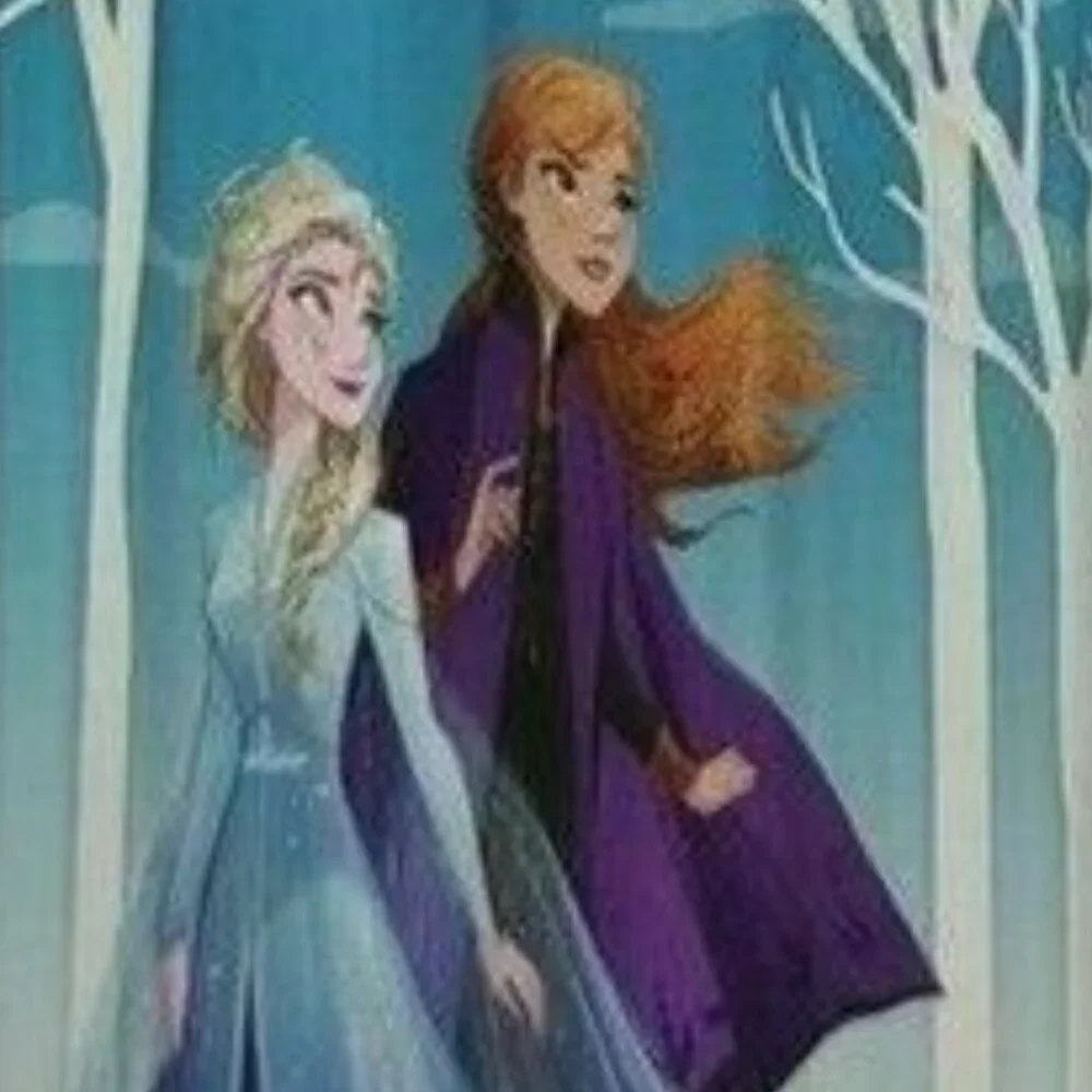DISNEY PRINCESS FROZEN ELSA ANNA OLAF Fabric Shower Curtain & Hooks 72 x 72 NEW